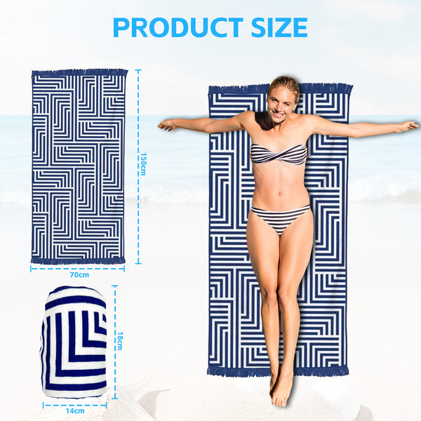 Rectangular Sand Free Beach Towel with Tassel