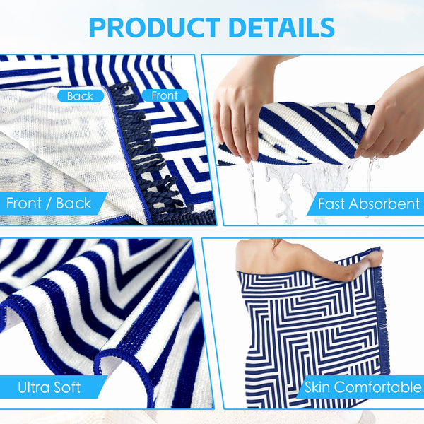 Rectangular Sand Free Beach Towel with Tassel