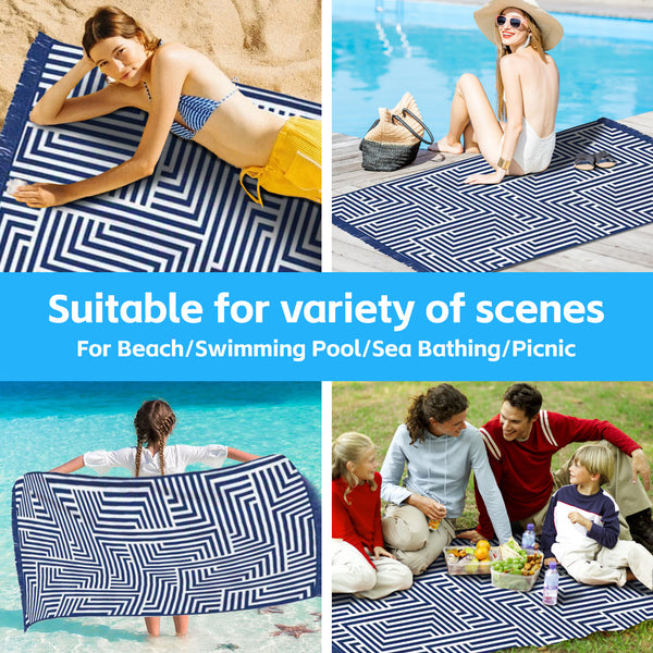 Rectangular Sand Free Beach Towel with Tassel