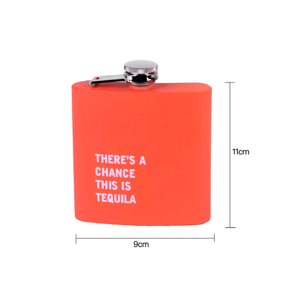 175ml Stainless Steel Hip Flask w Funny Quotes - Orange